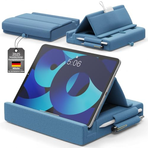 Mihoho bricka kuddhållare, mjuk kudde med ficka, stödkudde med förvaring, vikbar iPad-hållare, lämplig för ben, säng, soffa och skrivbord (blå)