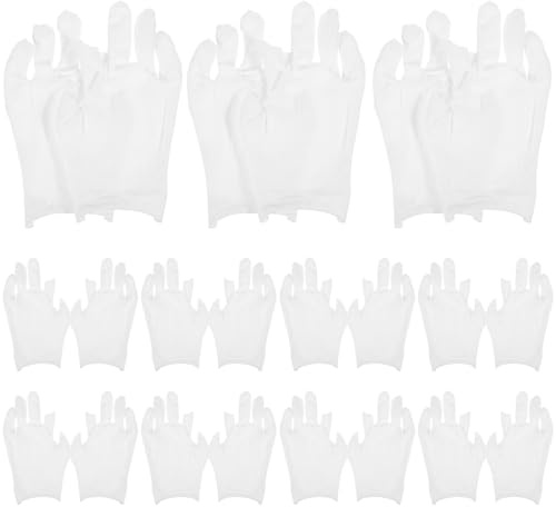PACKOVE 12 Paia Guanti in Cotone Bianco Mezze Dita per Lavoro e Cura Mani da Donna e Uomo, Traspiranti e Comodi per Mani Asciutte, Guanti Idratanti per Impiego Quotidiano e Formale