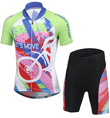 YFCH Maillots de Cyclisme + Cuissard Garçon Fille 2 Pièces Enfant Jersey Manche Courte Tenue de Vélo VTT Été, Multicolore, 11-13 Ans