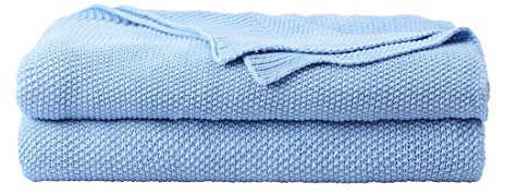 PiccoCasa 100% Cotton Knit Throw Blanket,Solid Lightweight Decorative Throws and Blankets,Soft Knitted Throw Blanket for Sofa Couch, Pale Blue 50 x 60