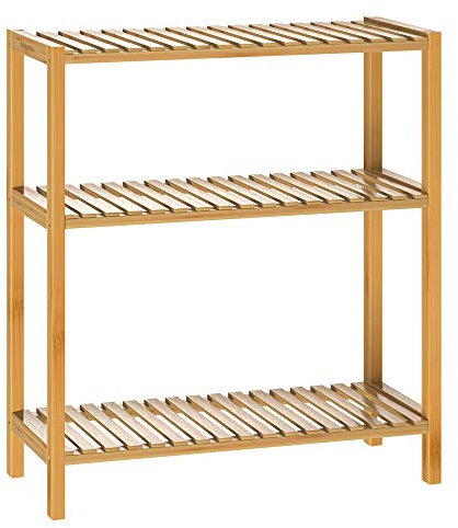 Casaria® Badezimmer Regal Stehend Bambus Holz 3 Ablagen 30kg Belastbarkeit Badregal Schmal Küche Flur Büro Beistellregal Holzregal Klarlack 58x26cm