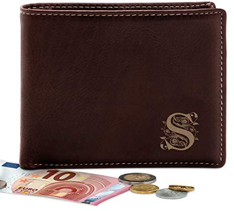 Maverton Geldbörse Herren mit Gravur - Portmonee Geldtasche - personalisiert - Geschenke für Männer 12,5x10cm - braun - aus Leder Buchstabe