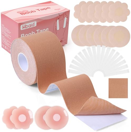 Gezimetie Boob Tape Breast Lift Boobtapes Push up with 41PCS Double Sided Body Tape, 8 Pairs Nipple Covers Invisible Tit Tape, Boobtapes for Large Breasts A-G Cup