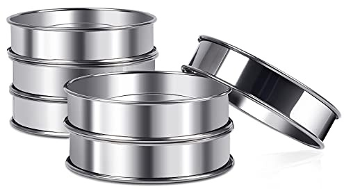 ARRITZ 4inch English Muffin Rings, 6pcs Double Rolled Stainless Steel Crumpet Tart Rings for Baking
