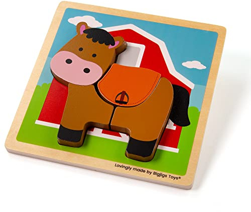 Bigjigs Toys, Chunky Lift-Out Puzzle - Horse, Wooden Toys, Shapes Puzzle, Toddler Puzzles, Jigsaw Puzzle, Jigsaw Puzzle For Kids, Puzzles For 1 2 3 year Olds, Toddler Toys