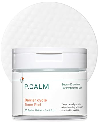 YISHIQI PCALM Barrier Cycle Vegan Face Toner Pad 60 Pads 5.41 Fl Oz Gentle Korean Skin Toner Calming Hydrating Soothing Sebum Care Exfoliates Great for All Skin Oily Acne-Prone Sensitive Dry Normal