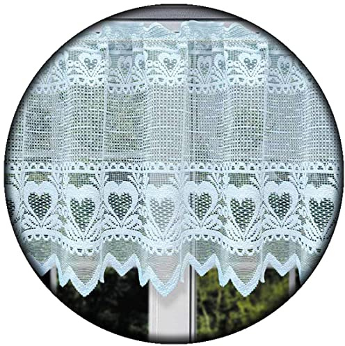 MforStyle Rich Lace Kitchen Curtain Bathroom Curtain Café Curtain Hearts Window Decoration - Ready to Hang - Width Sold by METRES - Slot TOP - Drop 22 (56cm) - White