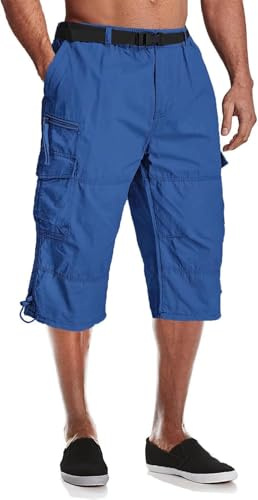 MAGCOMSEN Mens Cargo Shorts 3/4 Knee Length Cotton Pants Color Blue,38