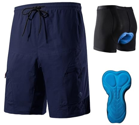 Santic cykelshorts herr vadderade mountainbike-shorts herr MTB-shorts cykelshorts med avtagbara cykelundershorts – Boden, Med vadderade undershorts – marinblå, M