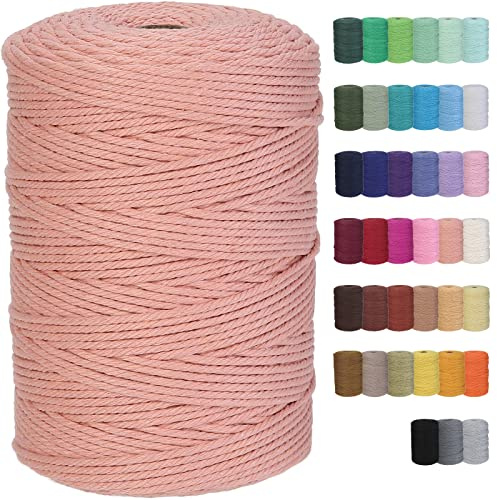 GOHOF Macrame Cord 3mm x 328yards Natural Cotton Rope Colored Rope Soft Cotton Cord for Plant Hanger Wall Hanger Dreamcatcher (Brick Pink)