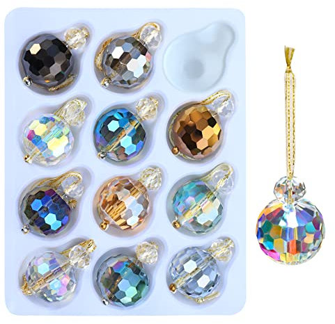 Lot de 12 Boules de Noël Multicolores en Verre de Cristal, Mini Boules prismatiques colorées de 2,2 cm, décorations de Sapin de Noël, décorations en Cristal à Suspendre pour Noël, fête de Mariage,