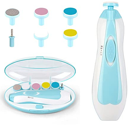 Baby Nail File Clippers Electric: Baby Nail Trimmer Electric Kit Fingernails Toes Care Manicure 6-in-1 Set with LED Light Safe for Newborn Kids and Adult