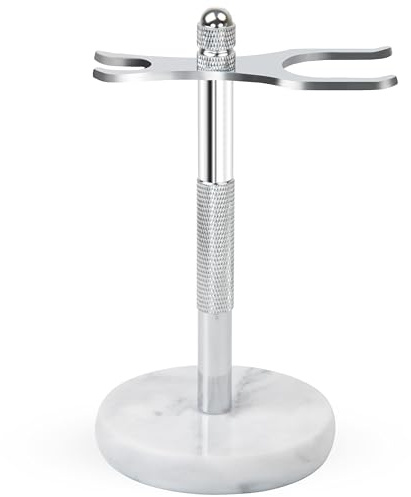 GMYIAK Support pour rasoir et brosse, le support de rasoir avec base en marbre est plus stable, la base ne rouille pas et la distance de protection ajustée protège votre plan de travail, un cadeau