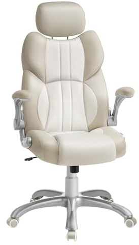 SONGMICS Chaise de Bureau, Chaise de Jeu, appuie-tête réglable, Fonction Bascule, Chaise de Bureau, accoudoirs réglables, roulettes universelles, Hauteur réglable, Blanc crème OBG065W02