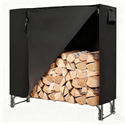 COSTWAY Vedhylla, yttermetall, 122,5 x 35,5 x 122,5 cm, vedhylla med vattentätt lock, vedställ, vedhylla för utomhusbruk