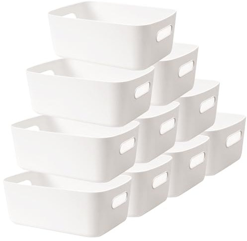 LYLIDIA 10 Stück Aufbewahrungsbox Kunststoff 30 cm Aufbewahrungskorb Groß Weiß Korb Aufbewahrung Plastikbox Körbe Kunststoffbox für Badezimmer Küchenschrank Regal Organizer Boxen