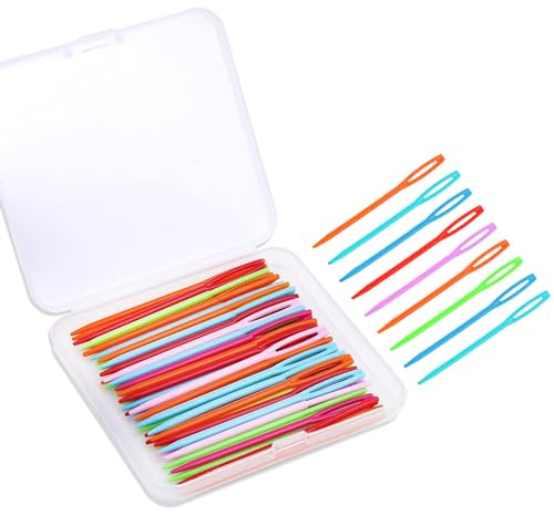 DOETYD 50 PCS Plastic Needles Blunt Hand Sewing Needles for Yarn, Large Eye Darning Needles for Knitting Tapestry Embroidery & Threading Wool, 7CM/2.76 Inch