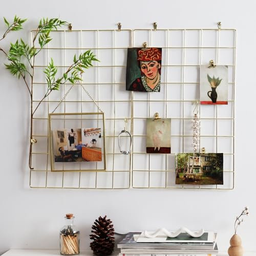 PEAUARL Metallgitter-Wandgitter für Foto-Display, Nachrichtenbrett, Größe: 44,5 x 30 cm, 2 Stück (Gold)