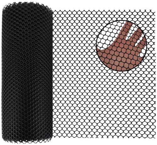 CYEER Chicken Wire Mesh Roll, 40cm x 10m Heavy Duty Plastic Mesh Fencing, Black Chicken Wire Fencing Net Garden Balcony Fence Mesh Animal Fence for Pet, Gardening, Temporary Fencing for Yard- 8mm Mesh