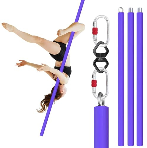 Dreamlin 3m Aerial Flying Pole Portable Suspension Yoga Fitness Tube Hanging Rotary Silicone Steel Dancing Pole Gym Equipment for Home (Full Set Purple)