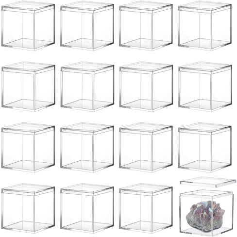 TIHONORI Caja PequeñA AcríLico Transparente Cubo Cuadrado PláStico AcríLico con Tapa, Caja Almacenamiento para Regalos, Caja ExhibicióN para CosméTicos, Joyas, Recuerdos De Fiestas,16 Pcs 6 * 6 * 6cm