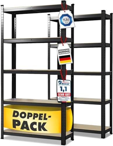 Floordirekt Schwerlastregal, 2er Set, schwarz 200 x 120 x 60 cm Steckregal, Kellerregal, Lagerregal, Werkstattregal, Werkbank - 5 verstellbare Böden (Lakota)