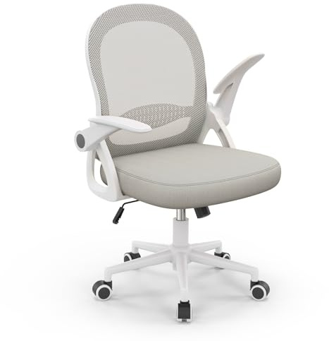 rattantree Office Chair Ergonomic Desk with 90° Flip-up Armrests and Lumbar Support Height Adjustable Mid-Back Swivel Computer Mesh Chair Support for Home/Office - Gray