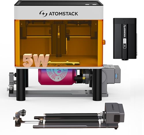 ATOMSTACK P1 5W Incisore laser doppio, macchina portatile per incisione laser 10.000 m/min, laser a diodi 5W, laser IR 1,2W, con rulli rotanti a 180° R8