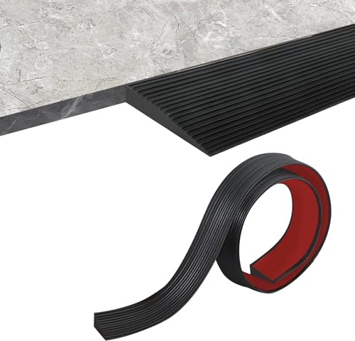 Dörrtröskelramp, ramp, robotdammsugare, lastkapacitet 800 kg, rullstolsramp, självhäftande gummiramp för rullstolar, barnvagnar, rullatorer, elskoter (svart, 200 x 8 x 1,5 cm)