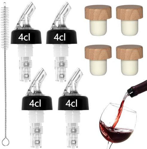 PXBSNB 4 vertedores de botellas de 4 cl, vertedor de bebidas espirituosas para coche, dosificador, dispensador de chupito con 4 tapones de vino, vertedor para bebidas espirituosas para vino, chupitos
