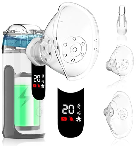 Nebulizador Bebe - Nebulizador Portatil Recargable para Adultos Niños con Malla Micrométrica, Control Manual para Ahorrar Medicamento, Batería 1200mAh, 3 Modos, Autolimpieza, Pantalla LED (Gris)