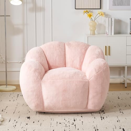 Fiximaster Pouf pour Adulte avec Rembourrage, Pouf en Forme de pétale, Grand Pouf en Fourrure synthétique, Fauteuil de Salon Confortable, Mousse Haute densité, Chambre à Coucher, Salon, Rose