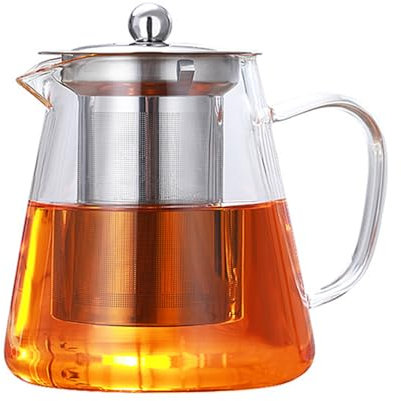PluieSoleil Clear Glass Teapot with Infuser, Round Shape Infuser Tea Pot, Heat Resistant Borosilicate Glass Strainer Teapot, Stovetop Safe Tea Maker 450ML