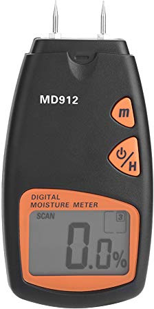 Akozon Wood Moisture Meter, MD912 Digital LCD 2 Pin Wood Moisture Meter Detector Timber Hygrometer Humidity Tester for Wood, Sheetrock, Carpets,etc 2-Pin Sensor (Range 2% - 70% RH; Accuracy: 0.5%)