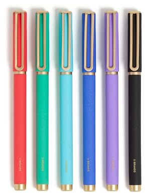 U Brands Catalina Felt Tip Pens, Set of 6 Assorted Color Ink Pens, Soft Touch Bright Tones, Medium (0.7 mm) Point