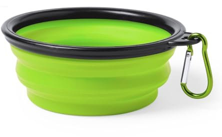 Bowl Plegable para Perros y Gatos - Comedero para Mascotas - Recipiente Portátil para Viajes - Cuenco de Agua Portable con Gancho de Metal Fácil de Llevar - Comedero y Bebedero (Verde)