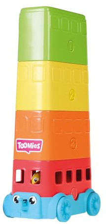 Toomies E73220C Tomy Hide & Squeak Stacker Decker Bus, Push-Along färger och ljud, stapla och sortera spädbarn, pedagogisk småbarnsleksak för pojkar och flickor i åldrarna 12 månader +