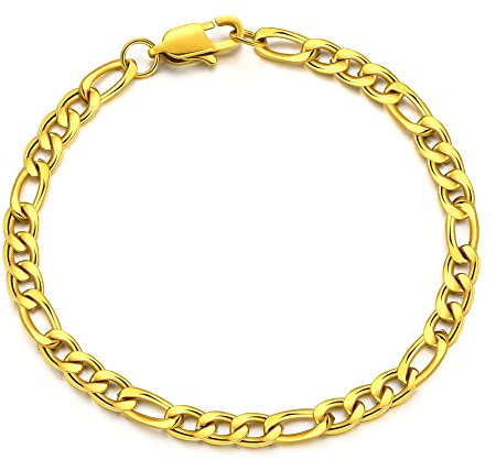 AFSTALR Bracelets Gourmette Homme Or Figaro 1+3 Chaîne Bracelet Homme Acier Largeur 6mm,Longueur 21mm