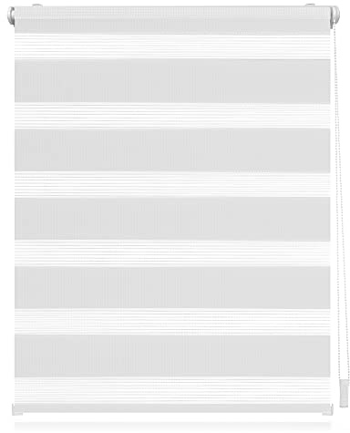 Lichtblick Doppelrollo Klemmfix ohne Bohren, Streifen, Blickdicht, Klemmträger-Montage, Sichtschutz, Wandmongtage, Deckenmontage, für Fenster und Türen 55 cm x 150 cm (B X L), Weiß