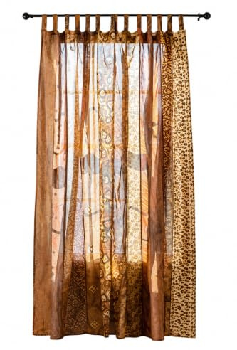 RAJBHOOMI HANDICRAFTS Indian Old Sari White Color Curtain Door Drape Window Decor Silk Sari Hippie Recycle Curtains, 210 x 105 cm (Brown)
