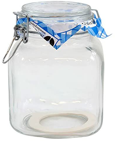 Tradineur - Tarro hermético de vidrio Primizie, junta de goma, bote, frasco multiusos para conservas, legumbres, pasta, 16,7 x 12,5 cm, 1,7 litros