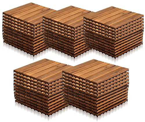 Vigevee Caillebotis Exterieur Lot de 55 Dalles en Bois de d'acacia 30x30 cm Carrelage Exterieur Terrasse Caillebotis Bois pour Patio,Balcon, Jardin, Balcon 5 m²