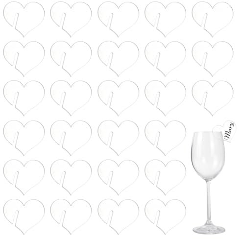 FINGERINSPIRE 60 Stück Acryl Getränk Marker Herzform Party Drink Tag 5x4.5cm Champagner Glas Marker Weinglas Charms für Bar Hochzeit Weinprobe Party