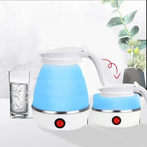 Portable Collapsible Kettle Mini Foldable Electric Kettle Suitable for Home Travel and Camping (Blue)