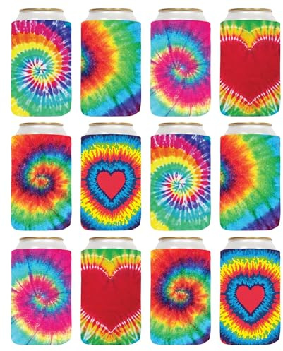 QualityPerfection Beer Blank Can Cooler Sleeve (12 Units) Foam Holder Sublimation, HTV Insulated, Collapsible For DIY Customizable, Favors, Parties, Beverage, Blank Ready for Printing Tie Dye Mix