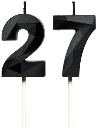 Velas 27 cumpleaños, velas con número negro, decoraciones para tartas de cumpleaños, bodas, aniversarios de empresa
