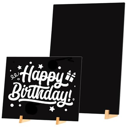 GUOKOFF Lavagna da Tavolo A4, 2 Pcs Lavagna Piccola, Menu Lavagnette da Tavolo, Lavagnette Cancellabili Neri, Lavagna con Base in Legno, Lavagnette con Supporto per Messaggi
