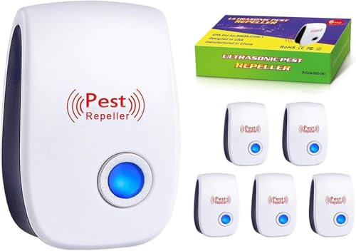 Ultrasonic Pest Repeller Lot de 6 répulsifs à ultrasons sans danger pour les humains et les animaux domestiques – Répulsif à souris ultra silencieux avec puce améliorée – Répulsif anti-insectes
