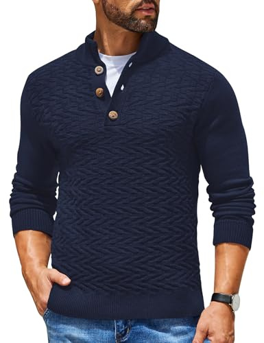 COOFANDY Jersey Hombre Invierno Suéter Henley Jersey Cuello Alto de Punto Regular Fit Sueter Manga Larga Jerséis Cuello Vuelto