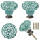 Dibotell Lot de 4 boutons de meuble vintage en céramique motif floral vert avec vis - Poignées de porte rondes pour tiroirs, commodes, armoires de cuisine - Boutons de meubles rétro pour armoires et